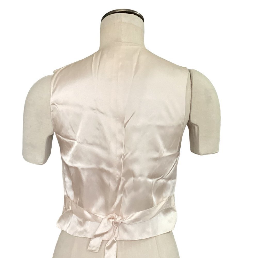 VTG (ILGWU) Liz Claiborne Sz P/Petite Brocade Waistcoat Vest Beige Linen Bl 106J - Picture 4 of 9